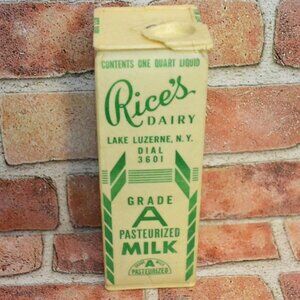 Vintage Quart Size Milk Carton Rice's Dairy Lake Luzerne NY For Collectors Decor